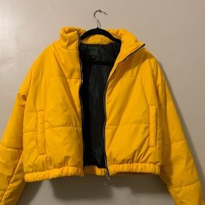 Yellow Cropped Puffer Jacket
